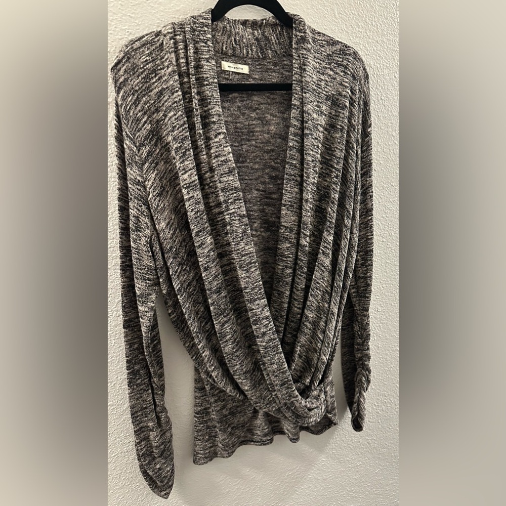 Max Studio Brown Faux Wrap Sweater Tunic Length Bouncy Women size XL